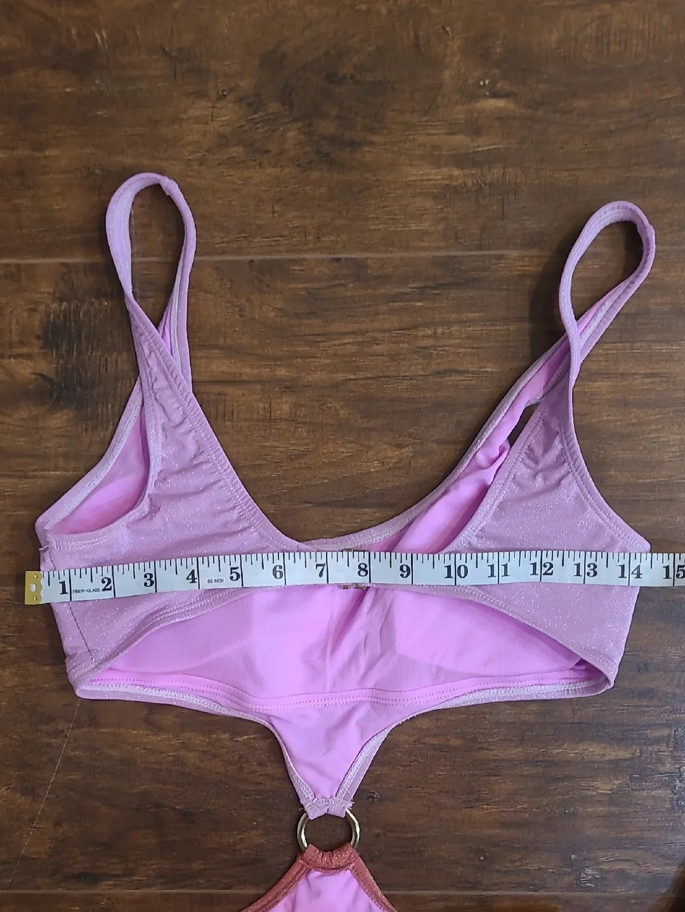 No Boundaries Pink and Rust One Piece Swim Suit w Ring Detail Size Large 11/13